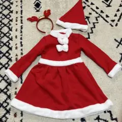 サンタ風ワンピース、カチューシャ、帽子セット（赤）
