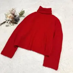 映えカラー✨️【H&M】タートルネックニット セーター 長袖 レッド M ●