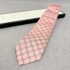 GUCCI グッチ GG柄 シルク100 メンズ ネクタイ ピンク グレー