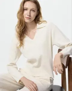 ユニクロ☆新品未使用品☆ウォッシャブルニットリブポロセーター☆ナチュラル☆L