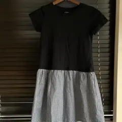 140 半袖ワンピース　黒　ギンガムチェック