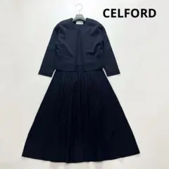 定価4万円✨セルフォード セットアップ ワンピース ノーカラージャケット 濃紺