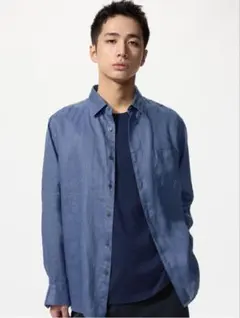 UNIQLO リネンブレンド長袖シャツ ブルーのサムネイル