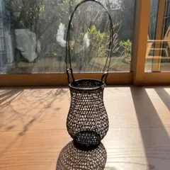 黒い竹製　網目バスケット　花籠　茶道具