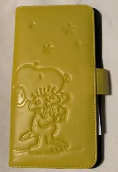 スヌーピー本牛革スマホカバー 手帳タイプ　スライド式　イエローのサムネイル