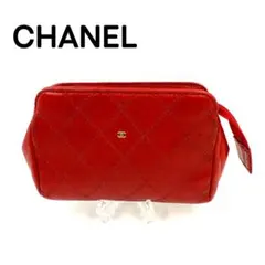 CHANEL キルティング ポーチ　レザー　レッド