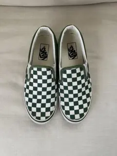VANS チェッカー柄 スリッポン グリーン 24.5