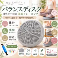 バランスディスク 体幹トレーニング クッション 空気入れ付き グレー 34cm