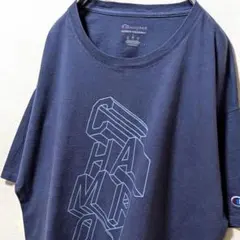 チャンピオン デカロゴ Tシャツ ネイビー 紺色 L 古着