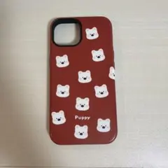 iPhone用ケース Puppy柄 レッド