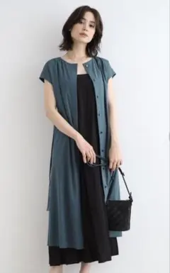 新品★インディヴィ★麻混ストレッチジレ風ワンピース★UVケア 接触冷感 2WAYのサムネイル