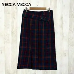 イェッカヴェッカ ロングタイトスカート M 青 茶色 オレンジ チェック ミディ