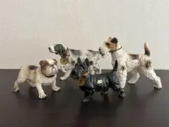 陶器製 犬の置物 4体セット 親子 ビクター犬 ニッパー君 当時物 昭和