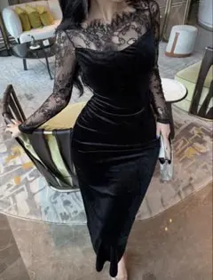 SHEIN シーイン ベロアレースワンピース ブラック