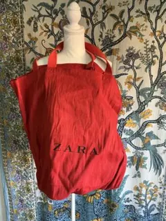ZARA かなり大きなエコバッグ レッド トートバッグのサムネイル