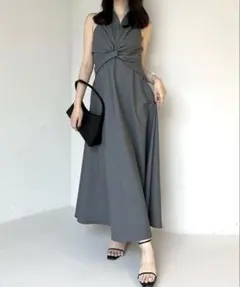 [美品・試着のみ] anuans ツイストギャザーワンピース グレー GREY
