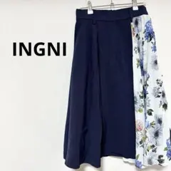 イング　スカート　青　花柄　膝下　フレア　Mサイズ　フェミニン　ドレス