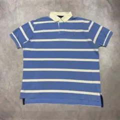 ポロバイラルフローレン ラガーシャツ ボーダー 水色 XL ポロシャツ