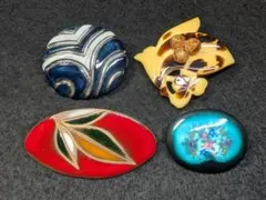 ビンテージ 九谷焼ほか ブローチ 4点まとめ売り #1343-1