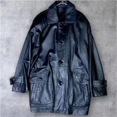 80s 90s ヴィンテージ　ハーフコート　カーコート　本革　ラムレザー　黒