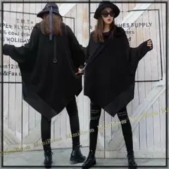 【Free/~3L4L】ドレープ仕様オフタートル 異素材切替アシメチュニック