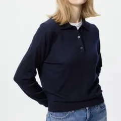 【美品】 UNIQLO　メリノポロセーター　ネイビー
