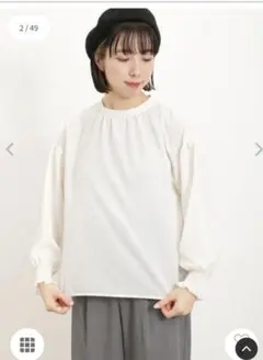 サッカースタンドネックギャザーブラウス