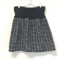 フレアスカート 黒と白のツイード ひざ丈　XL ウエストゴム