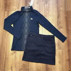 タートルネック　ハイネック　裏起毛　ストレッチスカート　　セットアップ　秋冬　紺