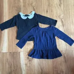 まとめ売り 長袖Tシャツ ロンＴ ペプラム 襟付き 黒 紺 ネイビー