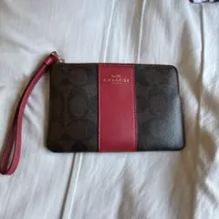 COACH ロゴ入りポーチ ブラウン/レッド
