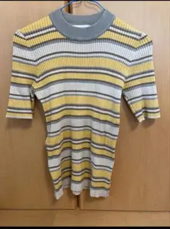 ボーダーリブニットトップス イエロー グレー AZUL by moussy