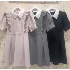 【evelyn】 エブリン　フリル付き襟 半袖 ミニワンピース