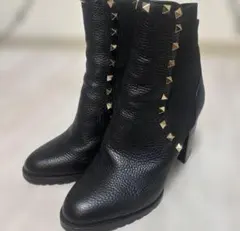 ヴァレンティノ スタッズ ブーツ 37 黒 レザー アンクル ヒール 美品