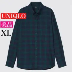 【美品】UNIQLO フランネル ダークグリーン 長袖ネルシャツ XLのサムネイル