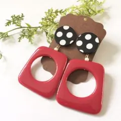 ドット × レッド 台形 おおぶり ピアス ニコアンド などお好きな方に♬