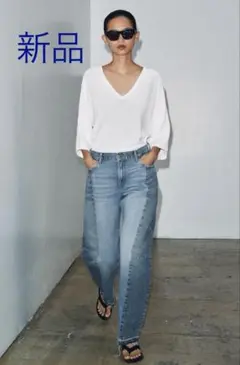 新品タグ付き！ZARA ザラ＊パッチワークデニムパンツ　38のサムネイル