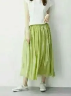 ◎新品未使用品◎グローブgroveグリーンシルバー箔プリントプリーツスカート L