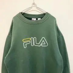 USA製 90s FILA 太アーム 刺繍ロゴ グリーン トレーナー