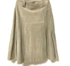 ベージュ スエード プリーツスカート ひざ丈•スエード皮スカート
