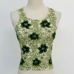 【極美品】シビラ Sybilla 高級ウール100% 立体花柄刺繍 ノースリーブのサムネイル