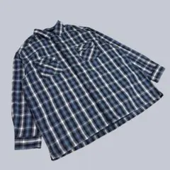 90's 特大 ST JOHN'S BAY フランネルシャツ 青紺白 3XL