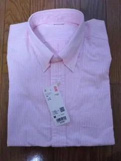 【新品未使用】ユニクロ　オックスフォードストライプシャツ長袖ピンク　Mサイズ