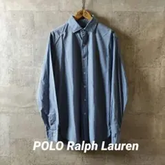 ポロラルフローレン チェックシャツ 青 M相当 イエローポニー ブルー