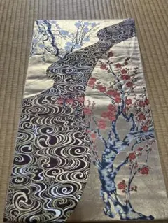 袋帯 波模様 花柄 金色