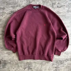 ラルフローレン USA製 ワンポイント刺繍スウェット マルーン ボルドー 古着