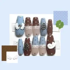 【現品】ウィッシュコア ドット 水色 ブラウン 羽 クローバー ネイルチップ