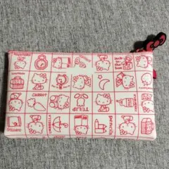 【美品】ハローキティ展50周年記念　レトロパターン　ジッパーポーチ　Kitty