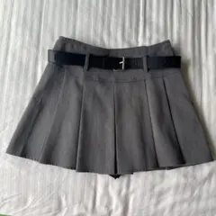 グレー プリーツスカート ベルト付き