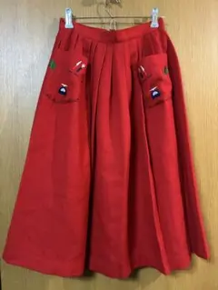QUEENS COURT カトラリー刺繍 フレアスカート レッド 赤 9号 M